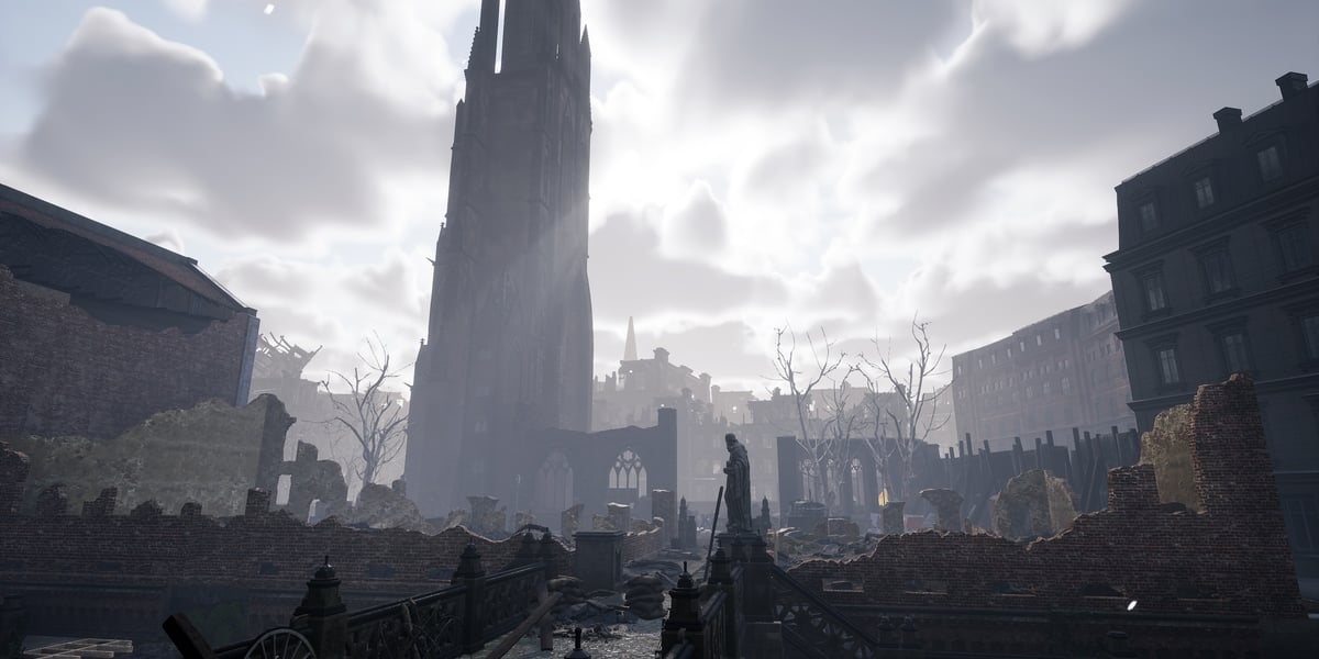 Madnetic Game stworzyła grę komputerową, jest to symulator odbudowy europejskich miast zniszczonych podczas II wojny światowej. Na zdjęciu scena z gry, widok zniszczonego miasta  