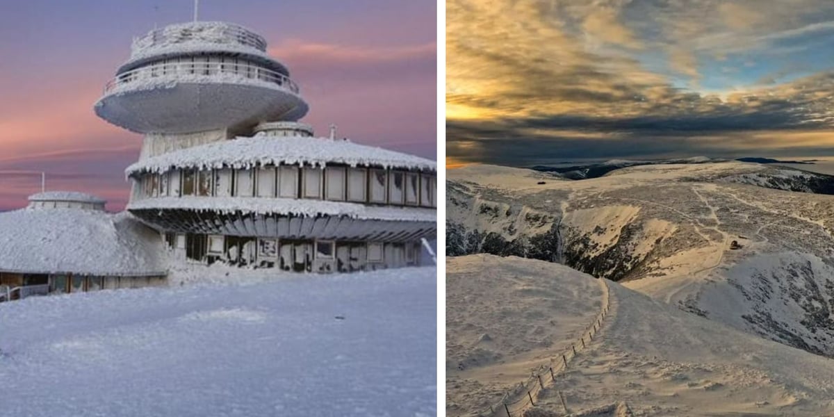Na zdjęciu widać obserwatorium astronomiczne na Śnieżce i panoramę ze szczytu