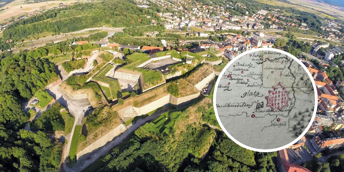 Fragment rękopiśmiennej mapy Śląska z połowy XVIII wieku z zaznaczonym Glatz (Kłodzko)