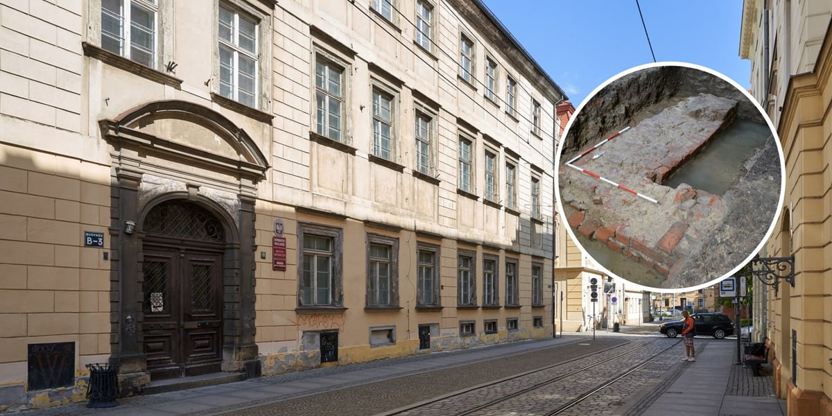 Budynek Instytutu Historycznego przy ul. Szewskiej, fragment odsłoniętych średniowiecznych murów