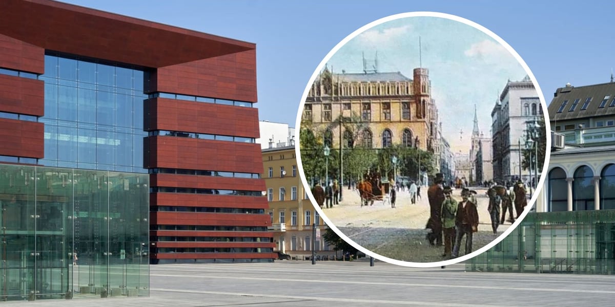 Plac Wolności z lotu ptaka, w kółku dawny Pałac Królewski 