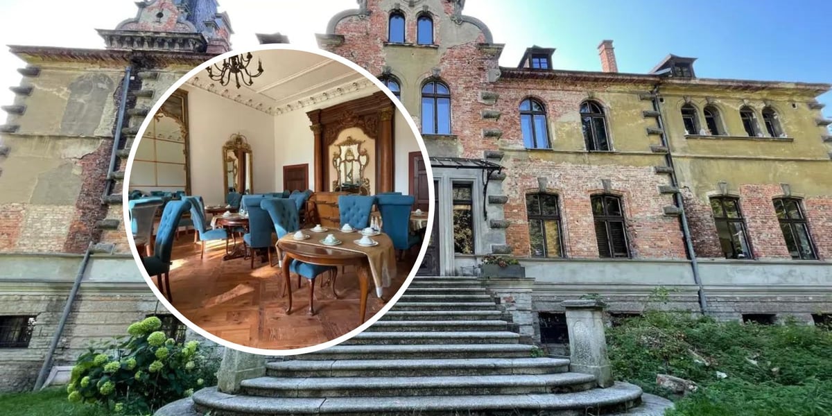 Pałac w Boleścinie k. Trzebnicy został wystawiony na sprzedaż, w kółku jego wnętrza, sala