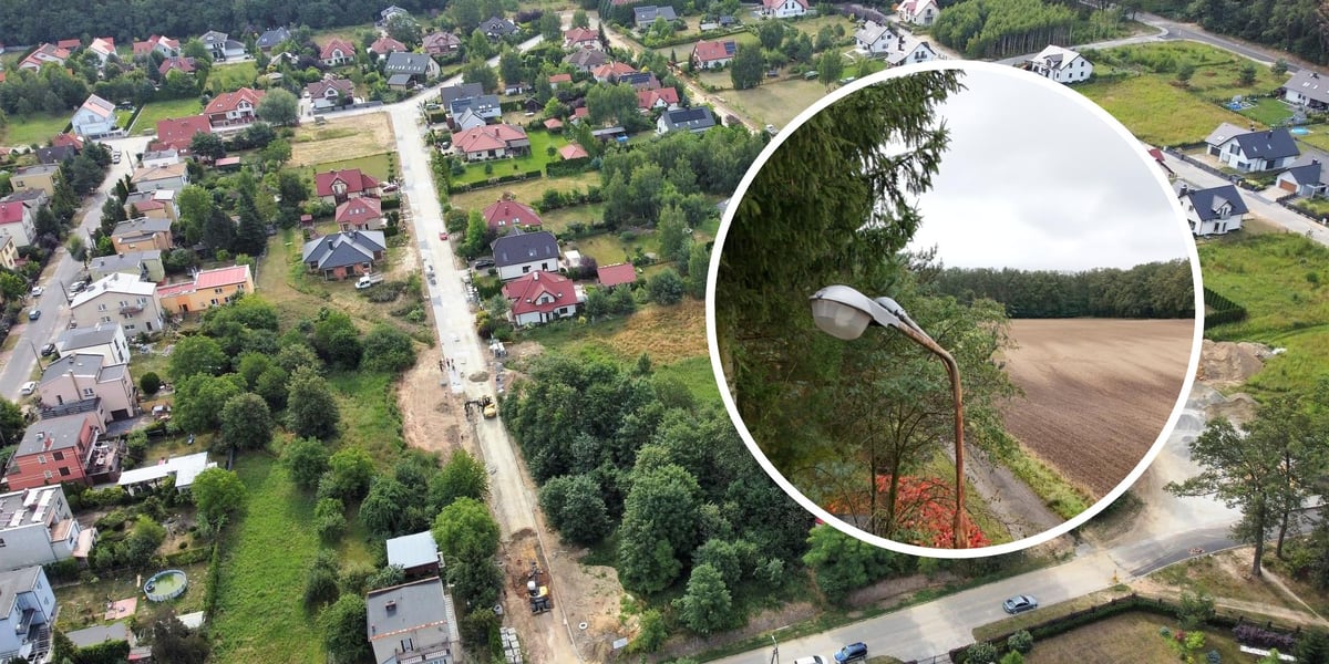 Na zdjęciu w owalu stara lampa uliczna, na większym zdjęciu panorama Obornik Śląskich