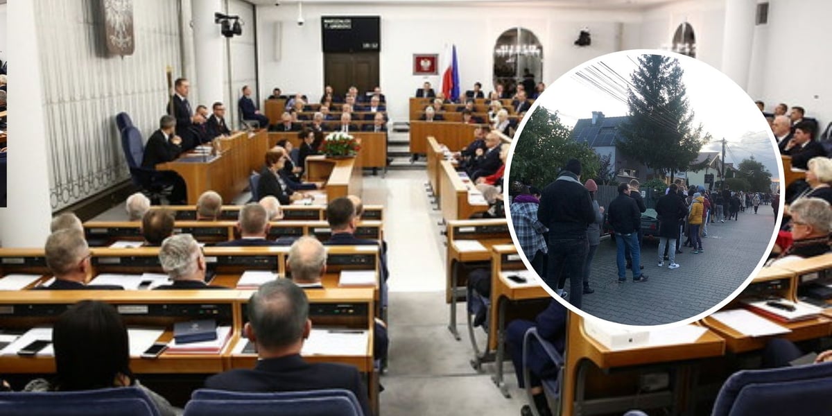Na zdjęciu kolejka do lokalu wyborczego i posiedzenie Senatu RP
