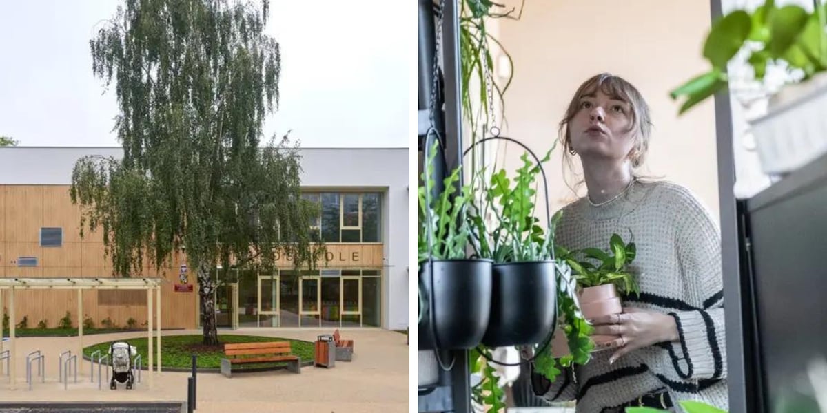 Z lewej przedszkole przy ul. Hallera, z prawej uczestniczka Twórczych Gajowic