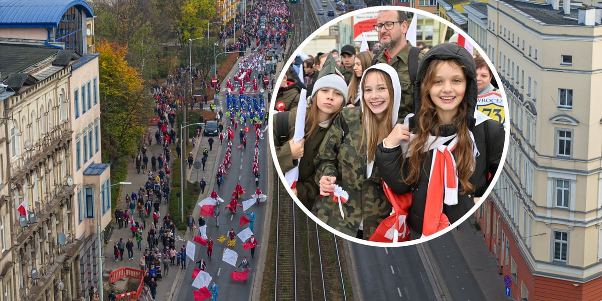 Uczestnicy marszu z okazji 11 listopada, tłum ludzi na ulicach