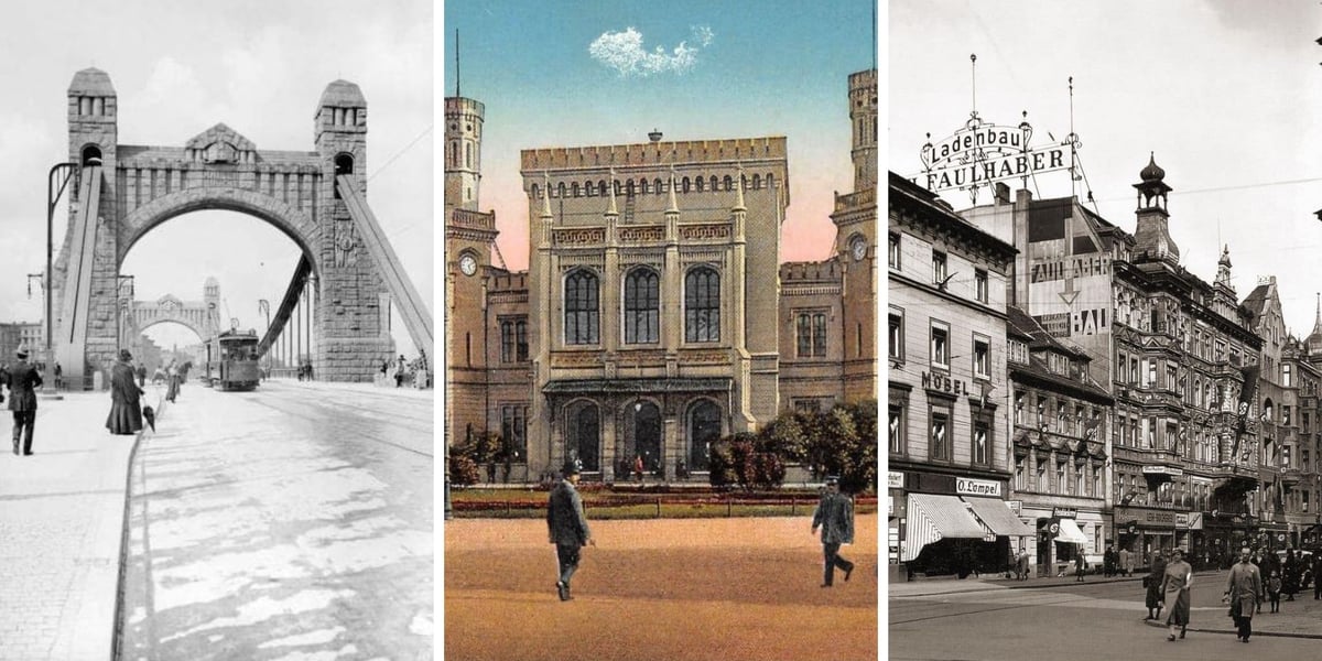 Most Grunwaldzki, kolejowy dworzec główny i ulica z kamienicami we Wrocławiu na archiwalnych zdjęciach 