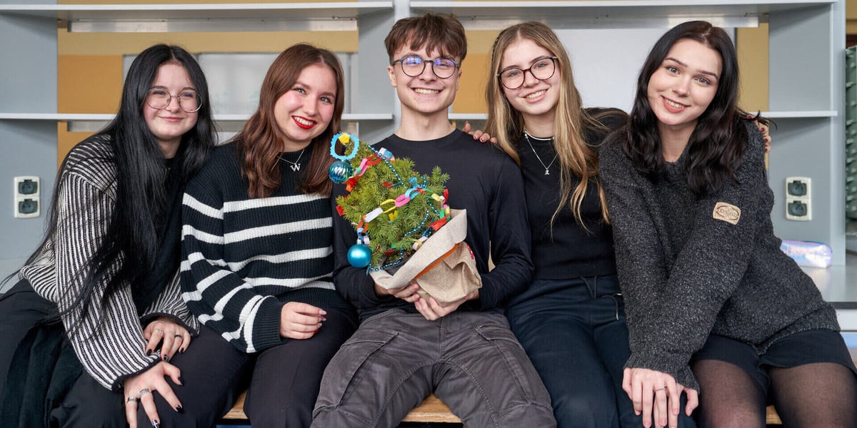 Uczniowie IV LO z ubraną choinką