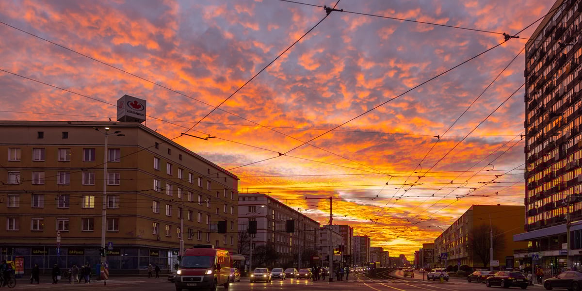 Zachód słońca nad Wrocławiem, grudzień 2023