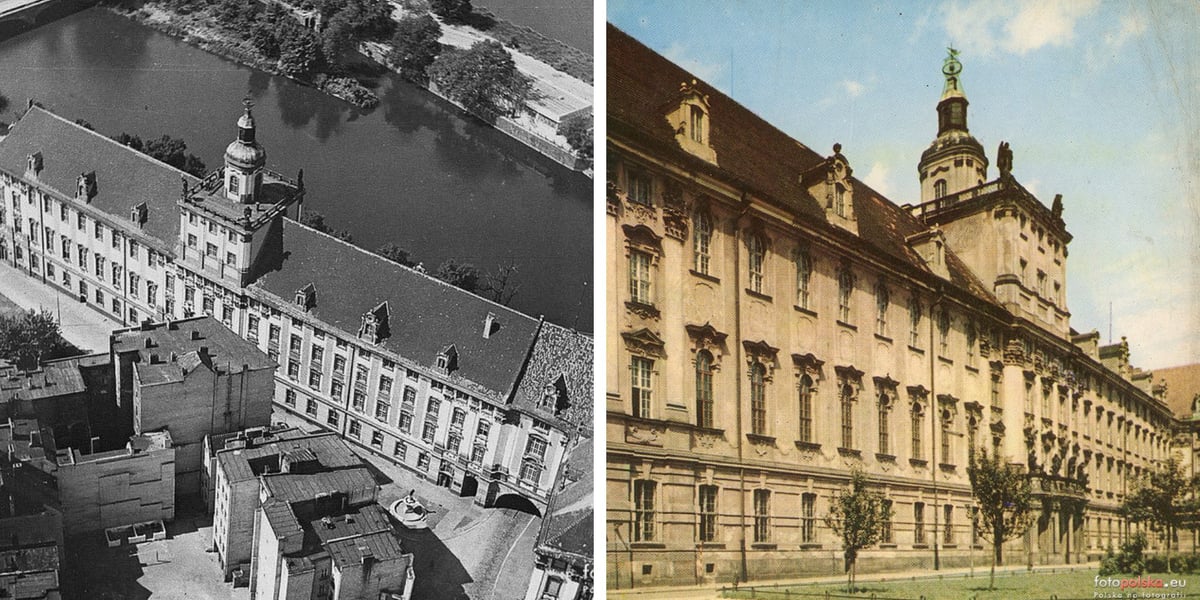 Główny gmach Uniwersytetu Wrocławskiego na archiwalnych zdjęciach pochodzących z fotopolska.eu