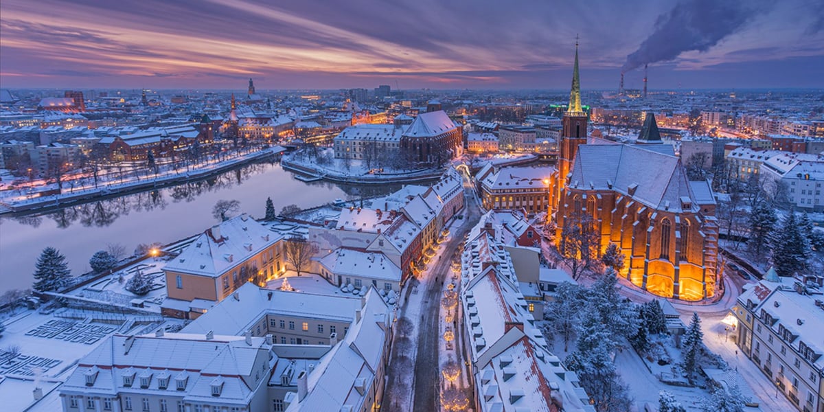 Panorama Wrocławia zimą
