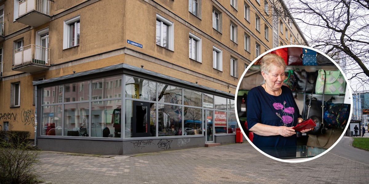 Kolaż dwóch zdjęć, na większym sklep „Krokodyl” z zewnątrz, na mniejszym – właścicielka Wanda Pawełczyk