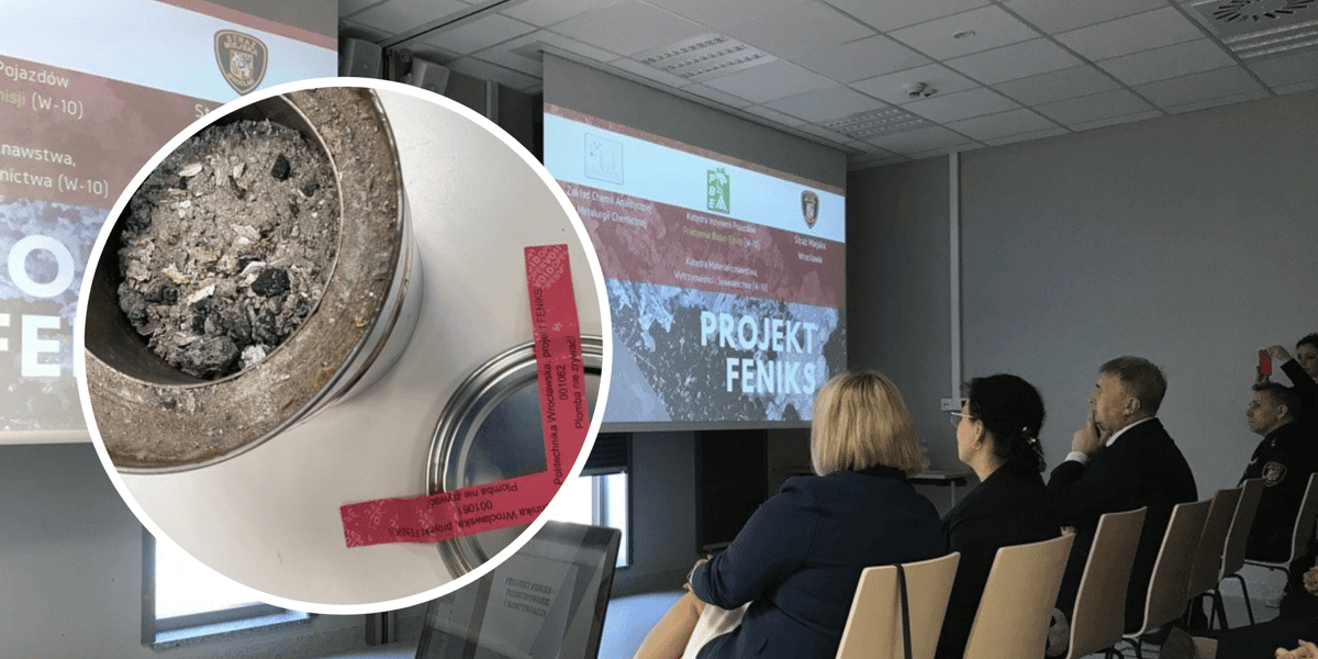 Uczestnicy I Seminarium Feniks w 2019 roku; zdjęcie w kółku z lewej: próbka popiołu