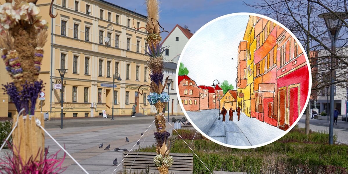 Rynek Psie Pole: wielkanocne palmy (zdjęcie główne); akwarela Agnieszki Jasińskiej