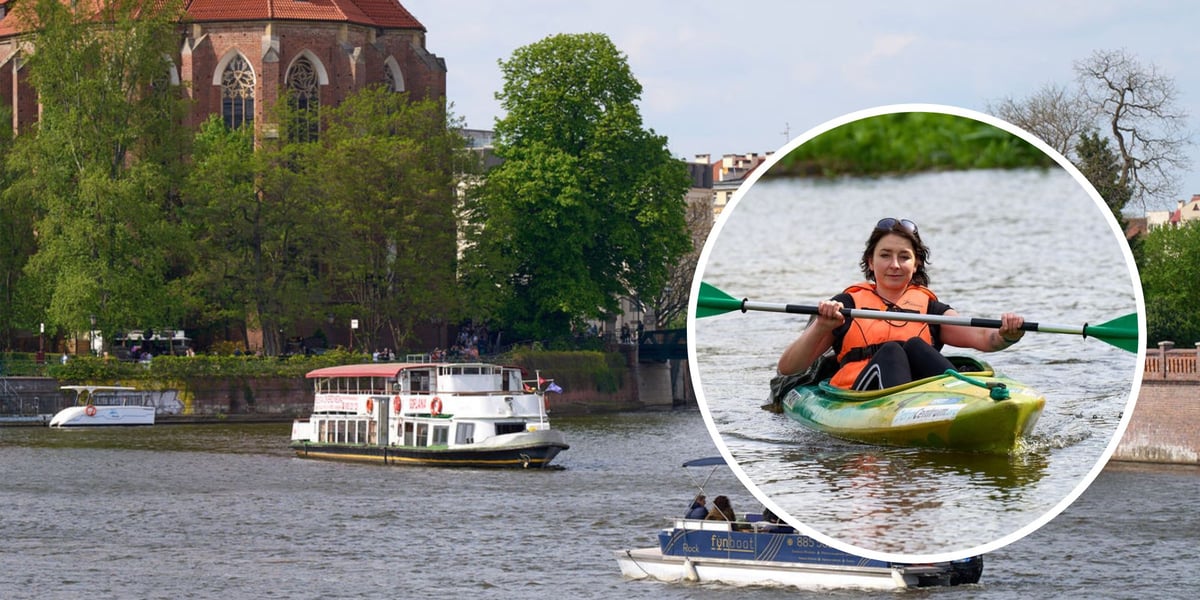 Sezon żeglugowy na Odrze we Wrocławiu. W kółku z prawej kajakarka