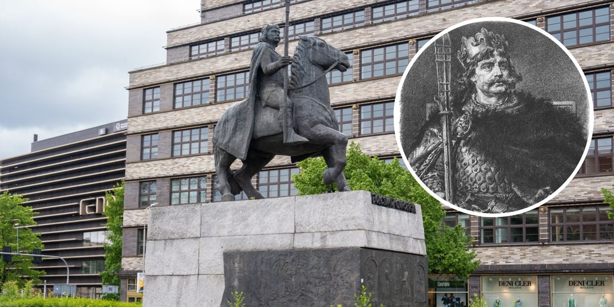 Pomnik Bolesława Chrobrego we Wrocławiu, w owalu portret króla Polski wg Jana MAtejki