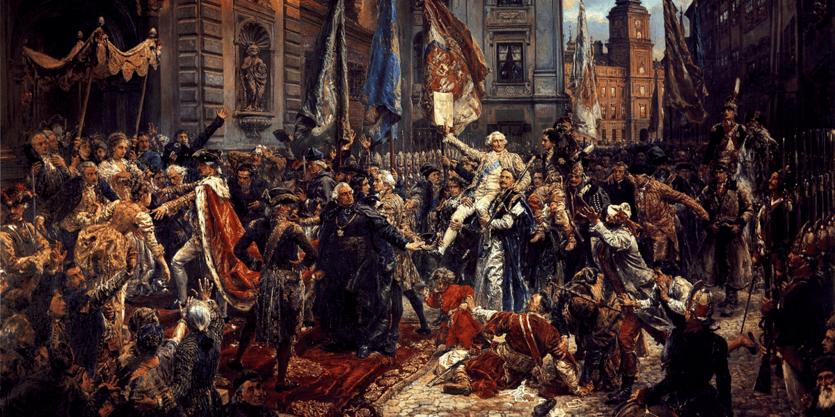 Marszałek Sejmu Wielkiego, Stanisław Małachowski, w lewej ręce trzyma laskę marszałkowską, w prawej unosi tekst Konstytucji 3 Maja. Obraz Jana Matejki, 247 x 446 cm, z 1891 roku znajduje się w zbiorach Zamku Królewskiego w Warszawie. 