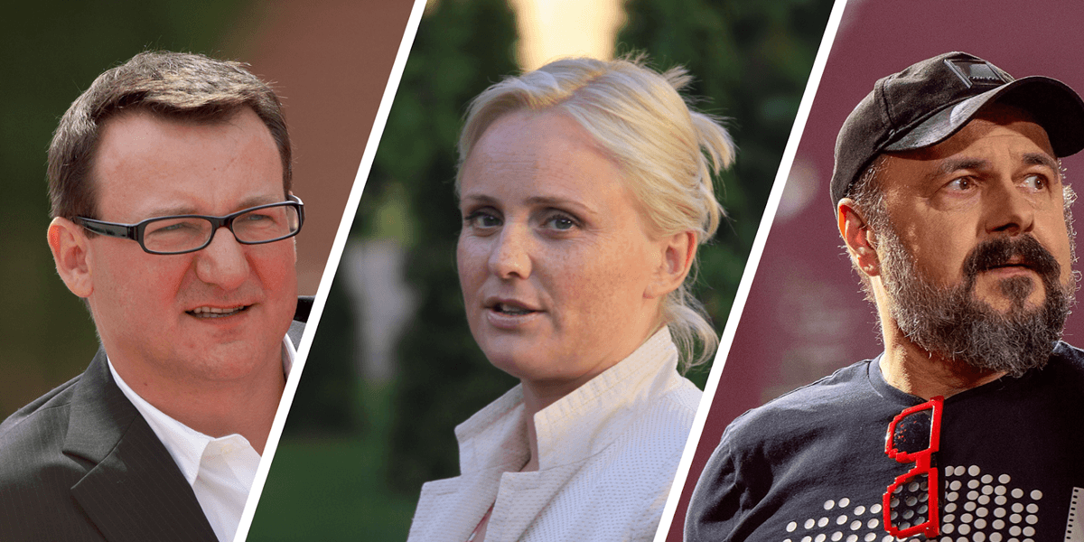 Od lewej portrety znanych aktorów: Robert Więckiewicz, Kinga Preis, Arkadiusz Jakubik