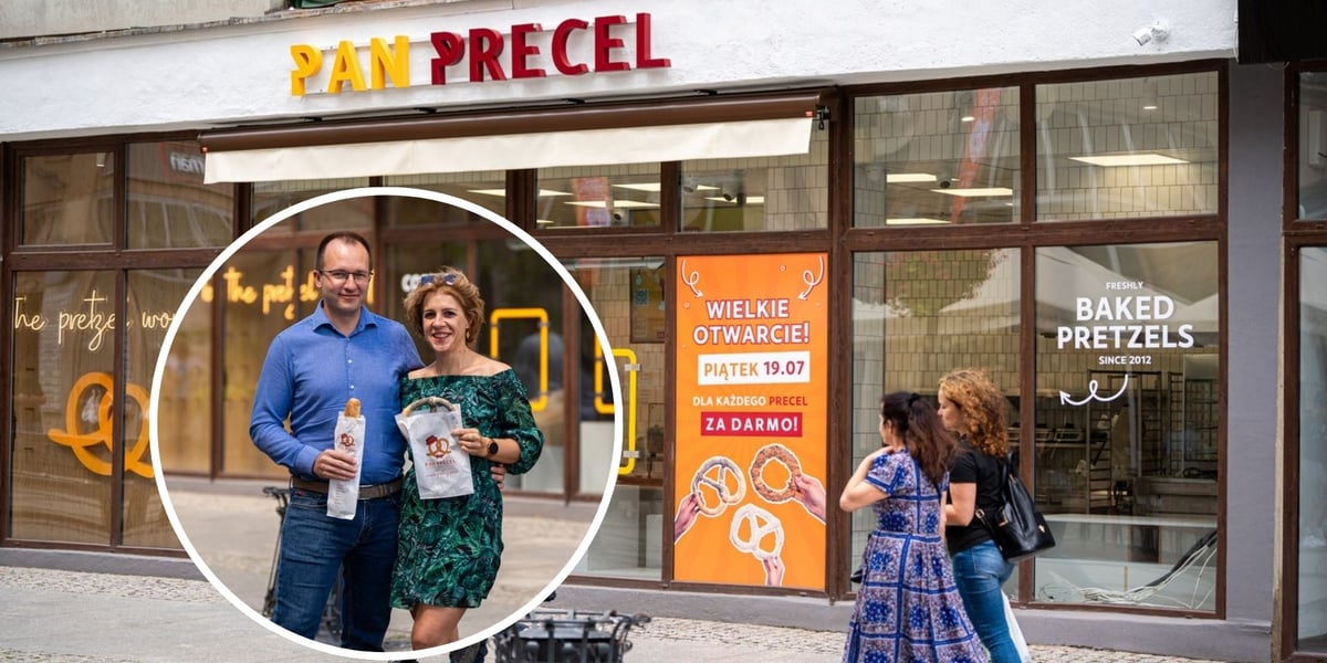 Na zdjęciu głównym lokal Pana Precla przy Oławskiej, na mniejszym zdjęciu Cristina i Marek Niewiadomscy z preclami w dłoniach