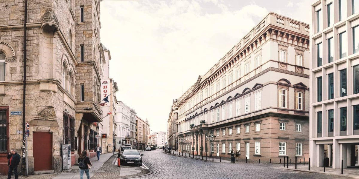 Wizualizacja z budynkiem na podstawie wyglądu pałacu Hatzfeldów