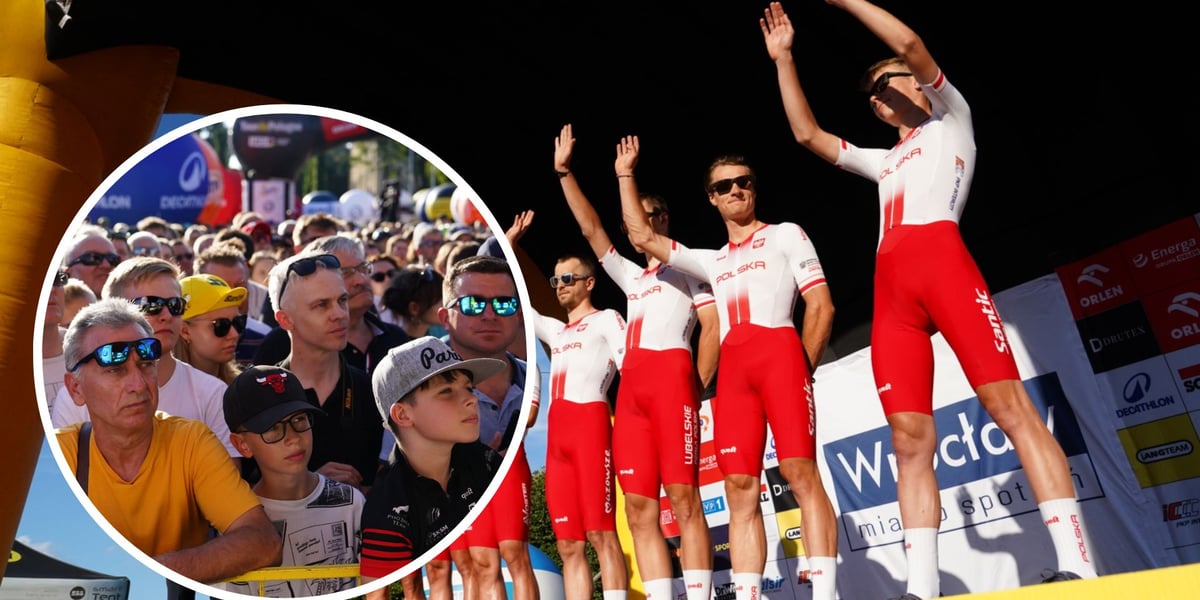 Oficjalna prezentacja drużyn 81. Tour de Pologne - polscy kolarze machają na scenie do publiczności, w kółeczku publiczność