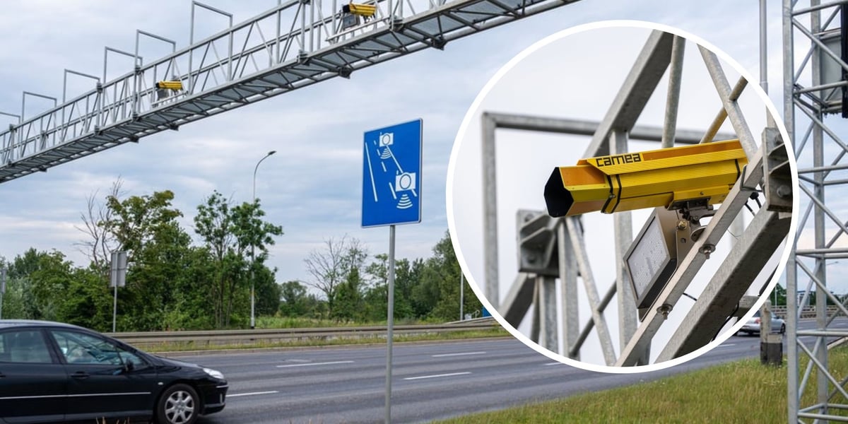 Odcinkowy pomiar prędkości na al. Sobieskiego we Wrocławiu, w kółku kamera fotoradaru