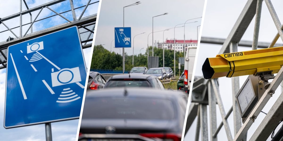 Odcinkowy pomiar prędkości na al. Jana III Sobieskiego, samochody, żółte kamery