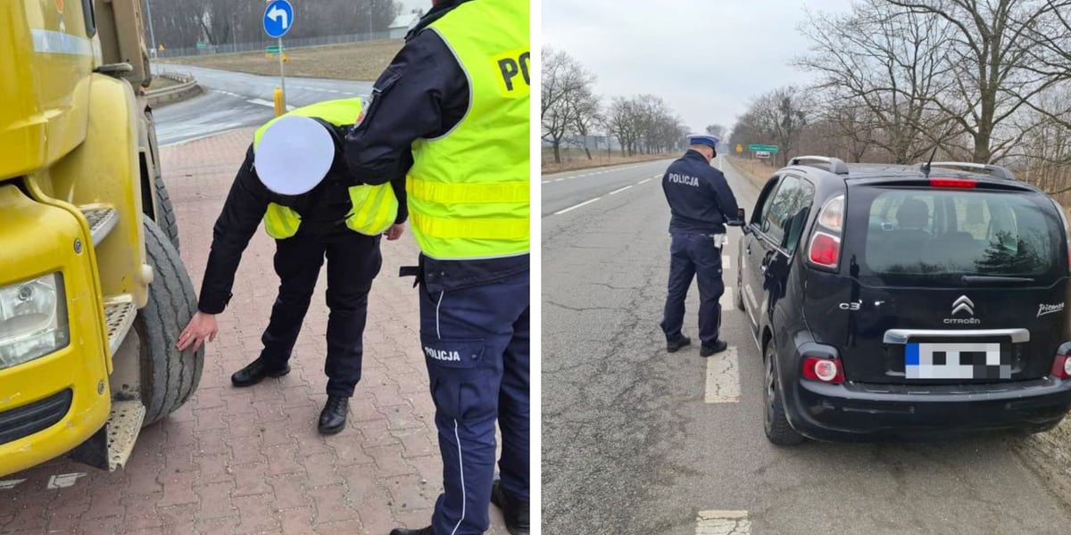 Kontrole stanu technicznego pojazdów na dolnośląskich drogach, 12.02.2025. Kolaż dwóch zdjęć