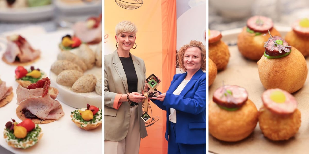 Na zdjęciach pierwszym z prawej i pierwszym z lewej regionalne smaki, na zdjęciu w środku Katarzyna Szymczak-Pomianowska i Małgorzata Scheuer-Tyc