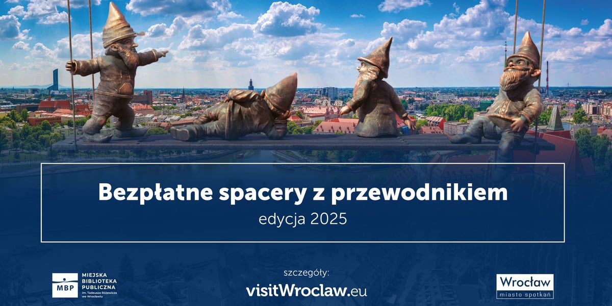 Grafika z krasnalami z napisem - bezpłatne  spacery z przewodnikiem
