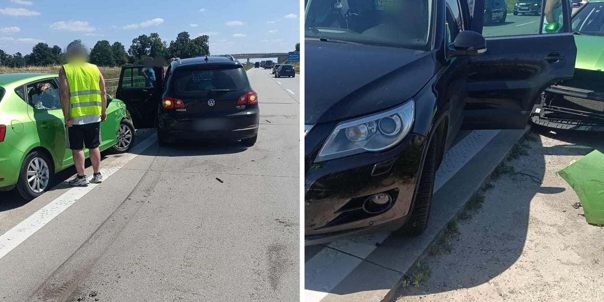 Uszkodzone samochody na autostradzie A4. 