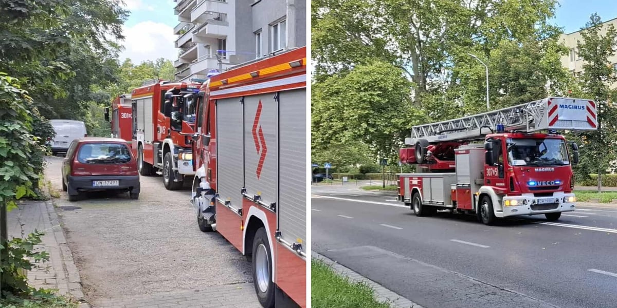 Wóz straży pożarnej podczas akcji przy ul. Zachodniej