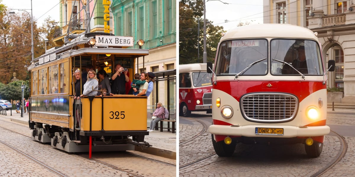 Zabytkowe tramwaje i autobusy podczas wielkie parady we Wrocławiu, 27.09.2025 r.