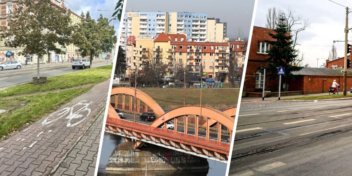 Zdjęcia z Kleczkowa: droga rowerowa na ulicy Trzebnickiej, mosty Trzebnickie i tory na ulicy Trzebnickiej 