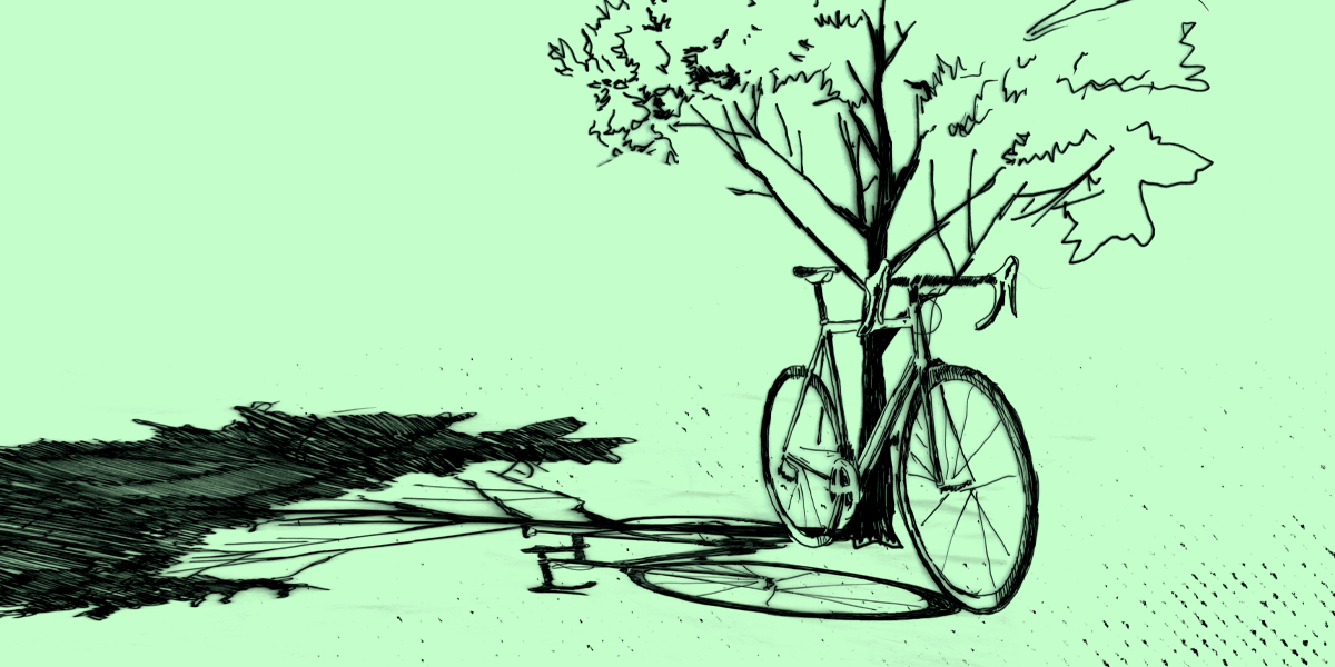 Rower oparty o drzewo. Grafika ilustracyjna.