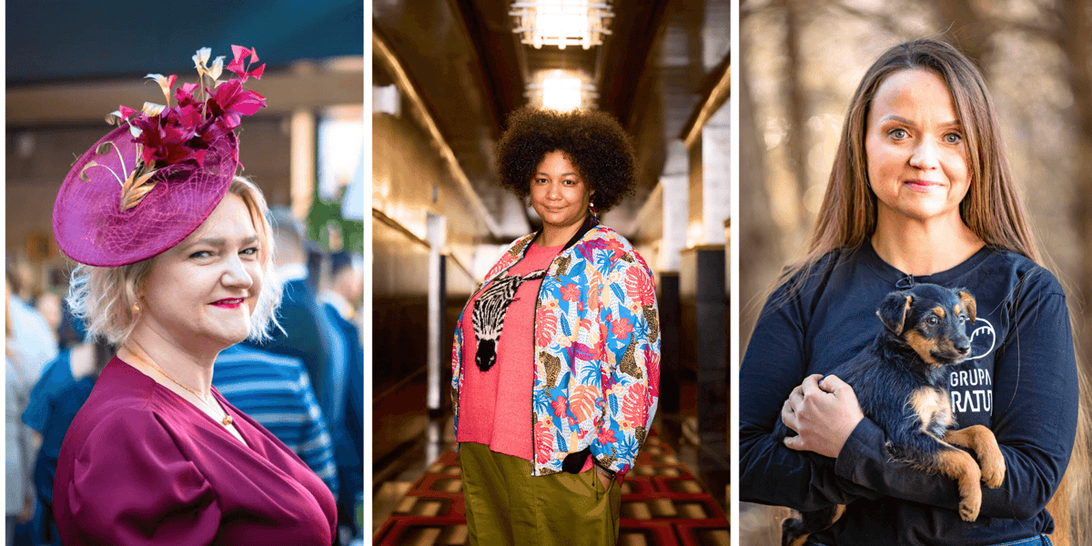 Zestawienie 3 zdjęć: z lewej Sylwia Leśniewska, modystka, w środku Emose Uhunmwangho, aktorka, z prawej przedstawicielka Grupy RATUJ. Laureatki 30 Kreatywnych Wrocławia 2025.