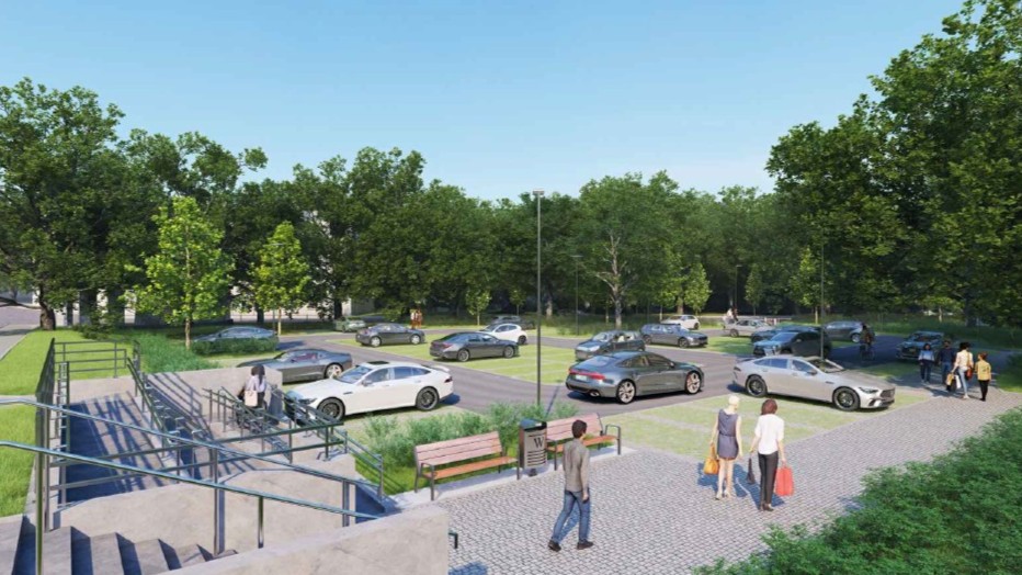 Wizualizacja przedstawia parking na Leśnicy, którego budowa ruszy na dniach