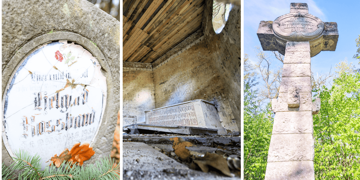 Nagrobek, wnętrze kaplicy i pięciometrowy krzyż