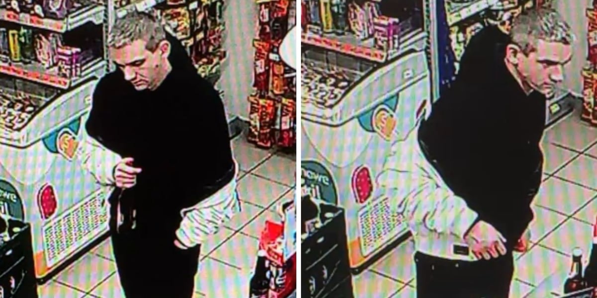 Podwójne zdjęcie przedstawiające mężczyznę poszukiwanego w związku z przestępstwem.