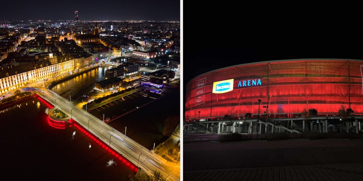 Mosty Uniwersyteckie i Tarczyński Arena rozświetlone na czerwono - 19.11.2025 