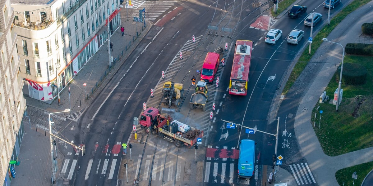 Rozpoczęcie robót budowlanych przy węźle Drobnera - Dubois. Widok z lotu ptaka