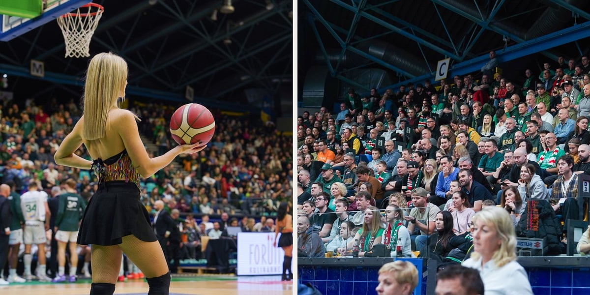 Dziewczyna trzymająca piłkę | duża grupa kibiców na trybunie Orbity na meczu z Twardymi Piernikami, 7 grudnia 2025