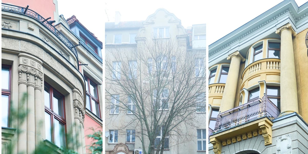 Fragmenty trzech zabytkowych kamienic z placu Powstańców Śląskich 