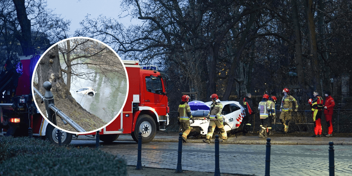 Samochód w Fosie Miejskiej - 13 grudnia i po jego wyciągnięciu