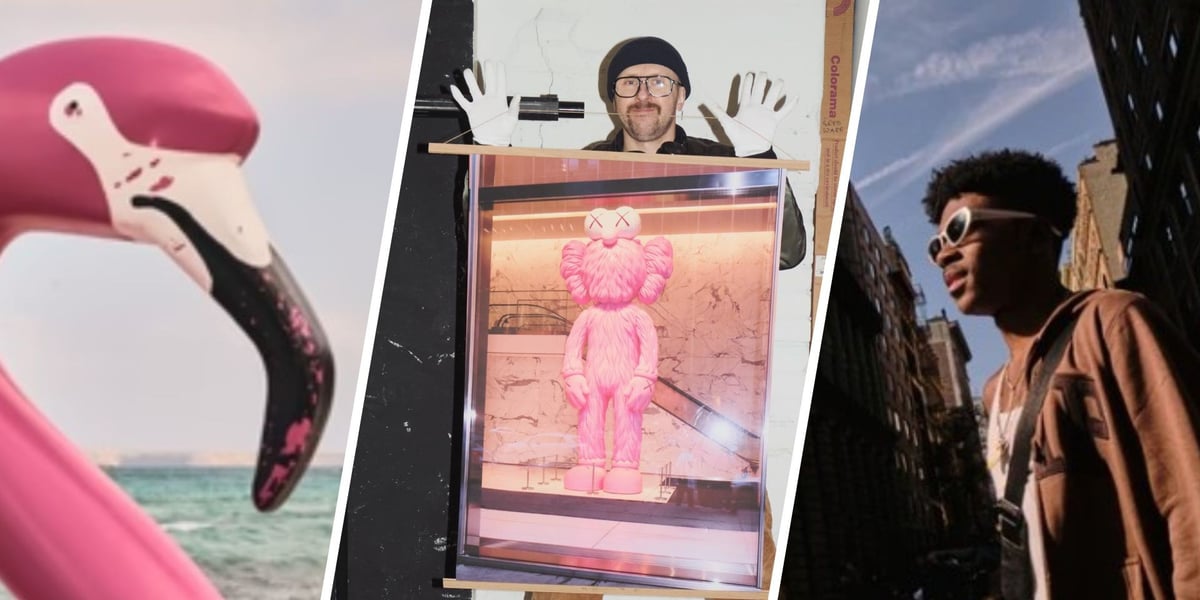 Na środkowym zdjęciu Bartek Sadowski ze swoim plakatem - fotografia z Facebooka Wiktorii Lenart. Zdjęcia po lewej i prawej to prace Bartka Sadowskiego z jego sklepu-galerii internetowej 