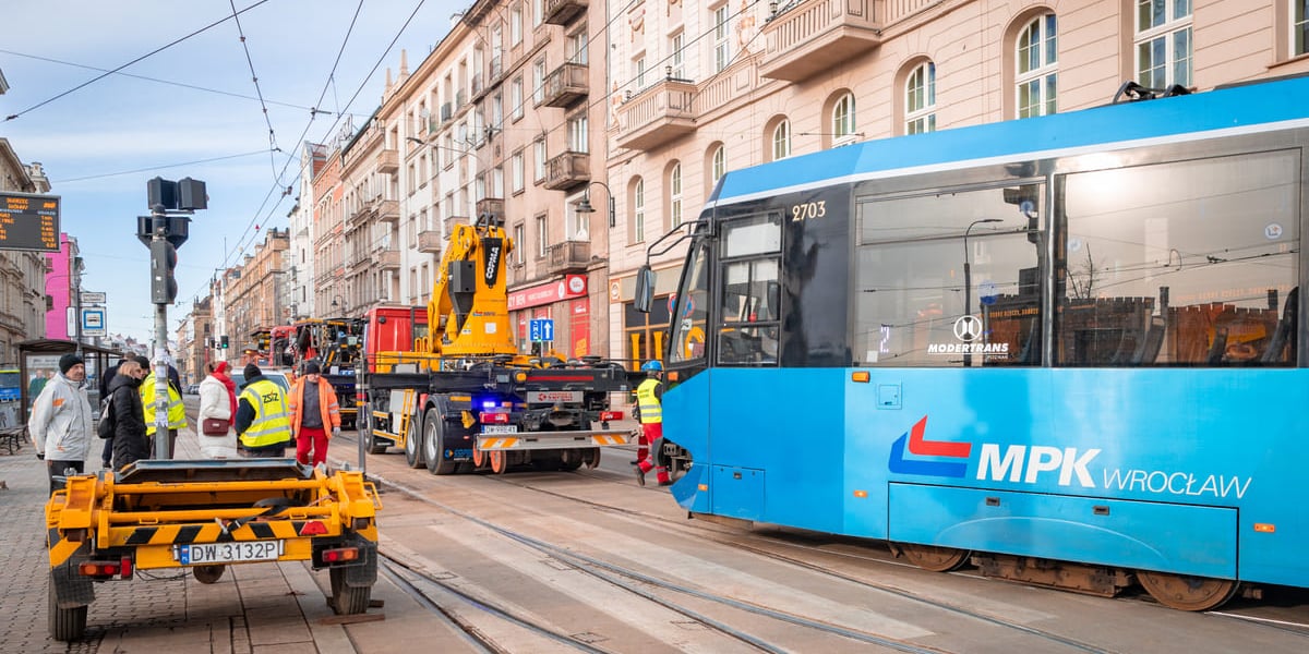 Wykolejenie tramwaju przy ul. Piłsudskiego, 06.01.2026
