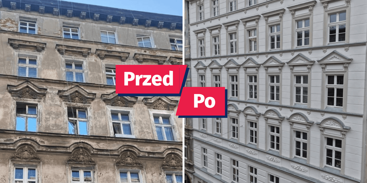 Po lewej: Więckowskiego 21 przed remontem, po prawej, ta sama kamienica po remoncie