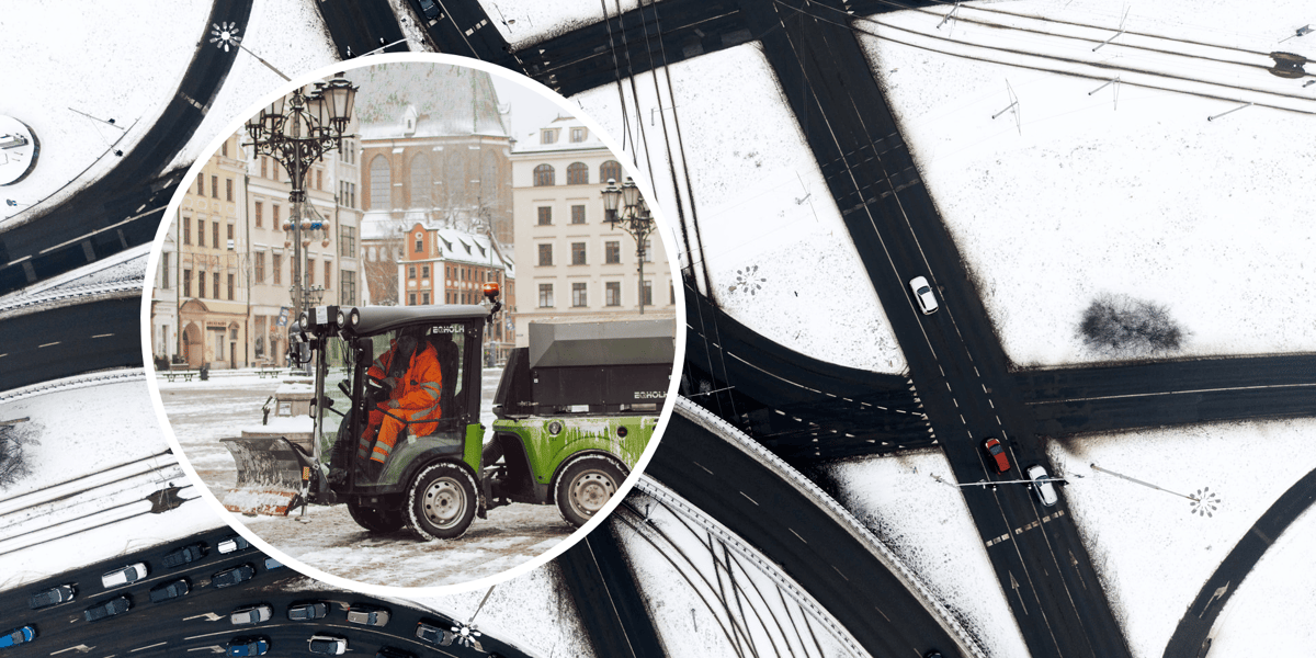 Wrocław pod śniegiem z lotu ptaka - panorama pl. Grunwaldzkiego