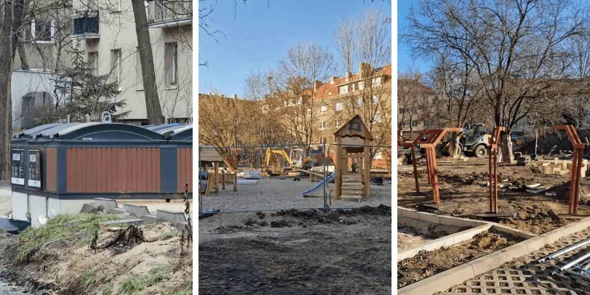 Na trzech obrazkach - prace remontowe na podwórku między Al. Kromera i ulicami Łąka Mazurska oraz Bydgoska
