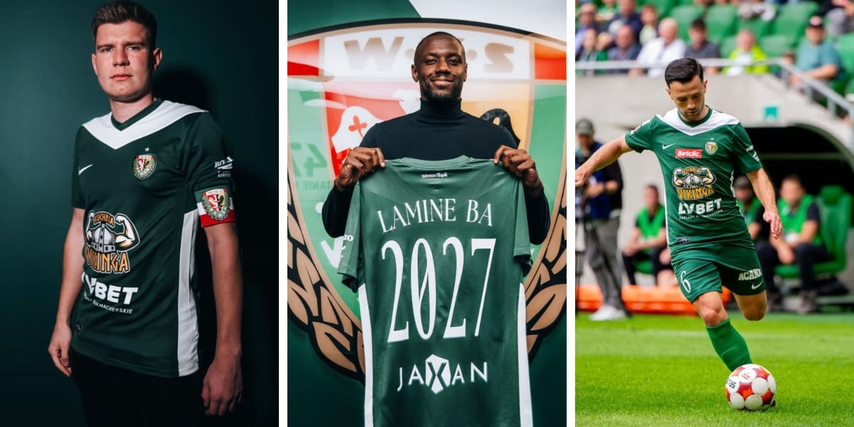 Zdjęcie podzielone na trzy części: z lewej - Piotr Samiec-Talar - nowy kapitan Śląska Wrocław; w środku - Lamine Ba - nowy obrońca; z prawej - Besar Halimi - pomocnik, który opuszcza drużynę.